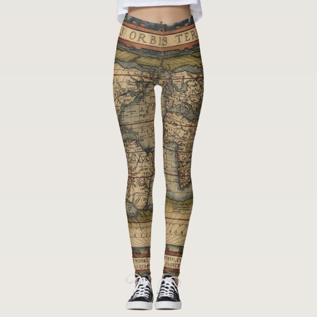 Ortelius World Map 1570 Leggings (Front)