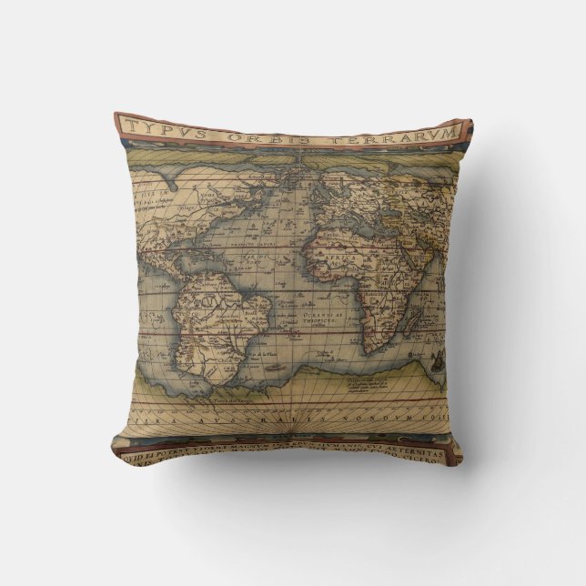 Ortelius World Map 1570 Throw Pillow (Front)