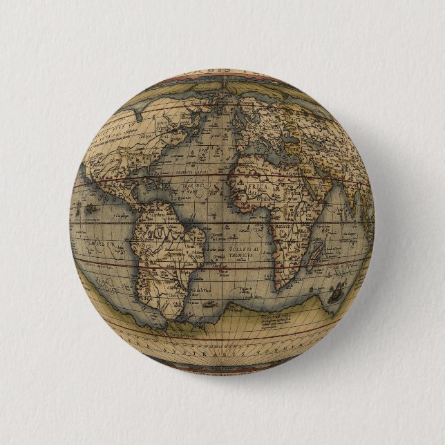 Ortelius World Map 2 Inch Round Button (Front)
