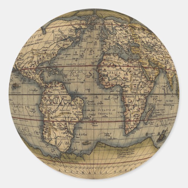 Ortelius World Map Classic Round Sticker (Front)