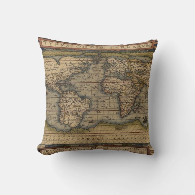 Ortelius World Map Throw Pillow (Front)