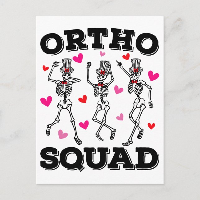 Ortho Squad Dancing Skeleton Valentine Postcard (Front)