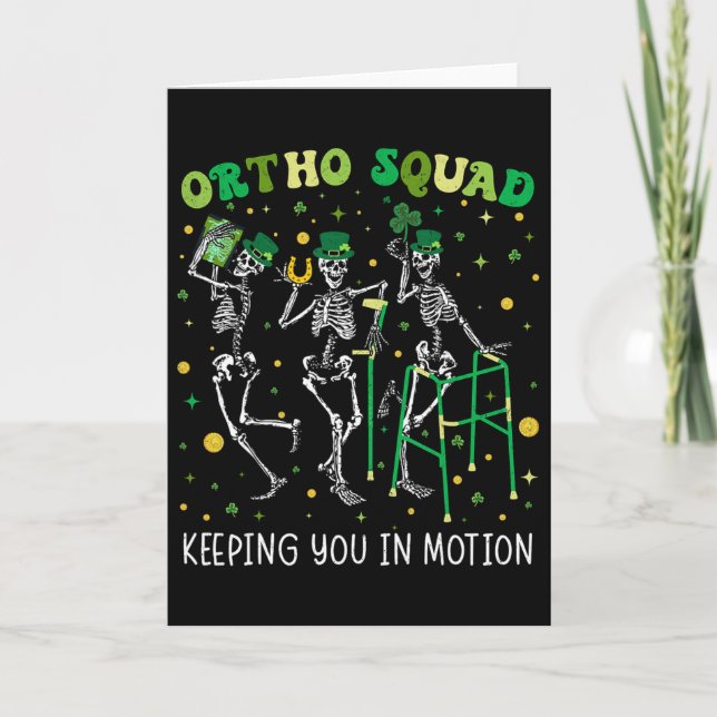 Ortho Squad Dancing Skeletons St Patricks Orthoped Card (Front)