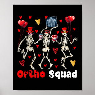 Ortho Squad Three Valentine's Day Skeletons Cute H Poster