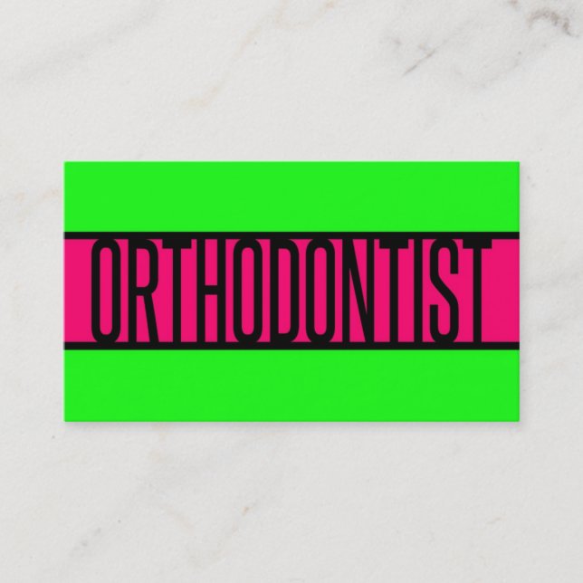 Orthodontist Neon Green and Hot Pink Business Card (Front)