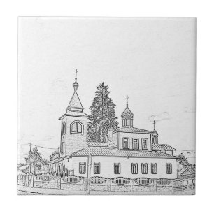 Orthodox Architecture Church Sketch Tile