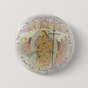 Orthodox Christian Christ is Risen ENG 2.25 in. 2 Inch Round Button