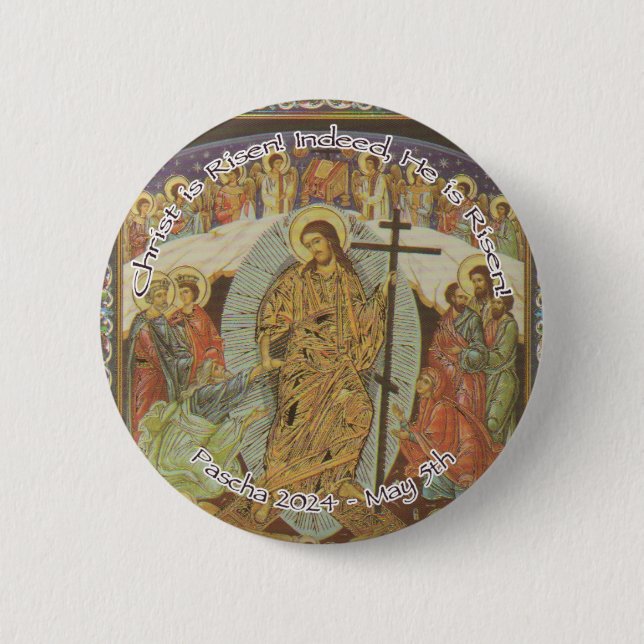 Orthodox Christian Christ is Risen English 2024 2 Inch Round Button (Front)