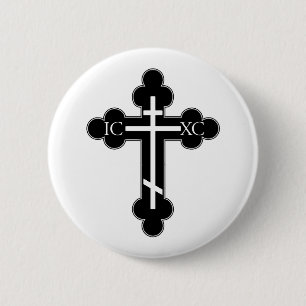 Orthodox cross 2 inch round button