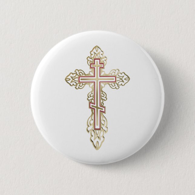 Orthodox cross 2 inch round button (Front)