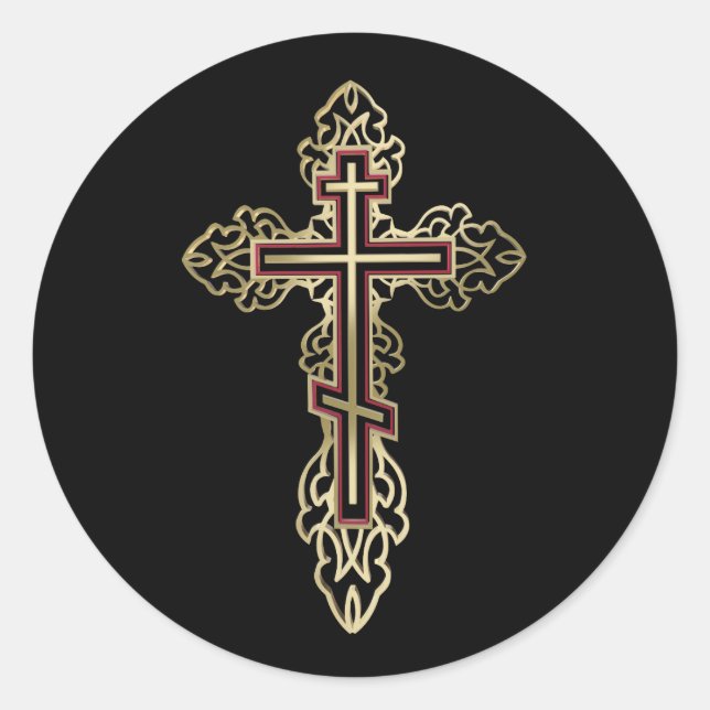Orthodox cross classic round sticker (Front)