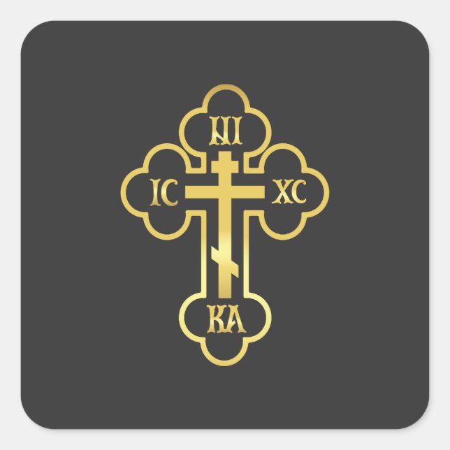 Orthodox Cross Gold NIKA Square Sticker (Front)