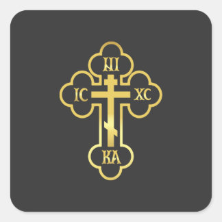 Orthodox Cross Gold NIKA Square Sticker