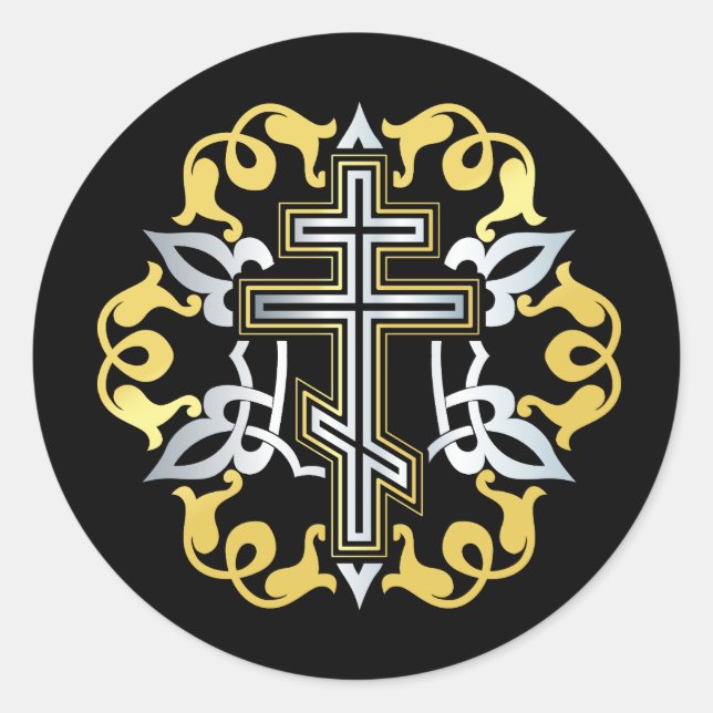 Orthodox Cross Gold With Ornaments Classic Round Sticker (Front)