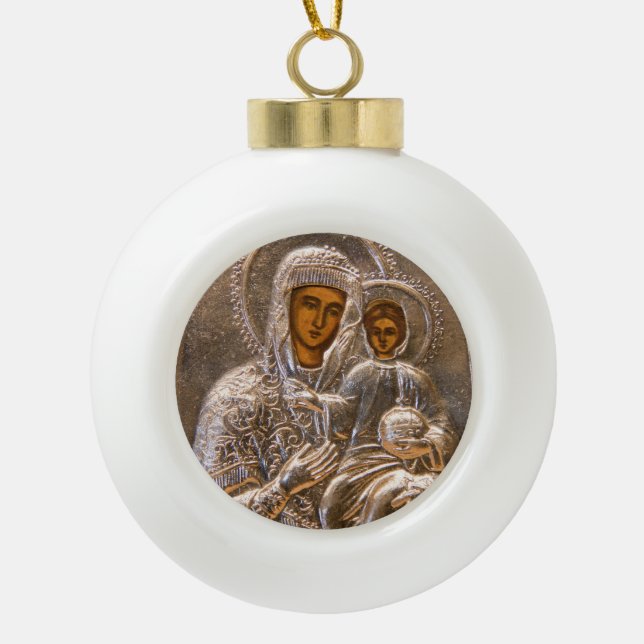Orthodox icon ceramic ball christmas ornament (Front)