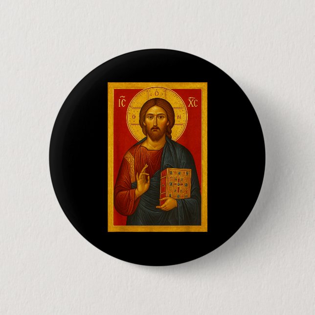 Orthodox Icon Of Jesus Christ Pantocrator  2 Inch Round Button (Front)
