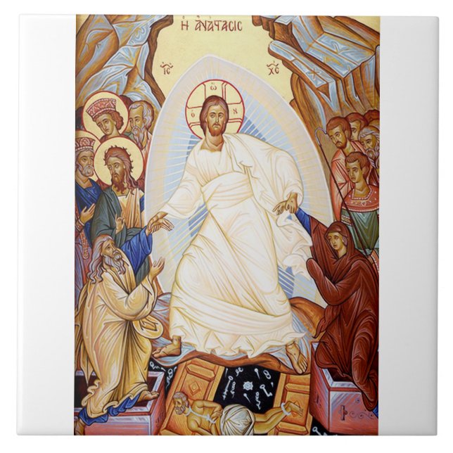 Orthodox Icon of the Anastasis Resurrection Art Tile (Front)