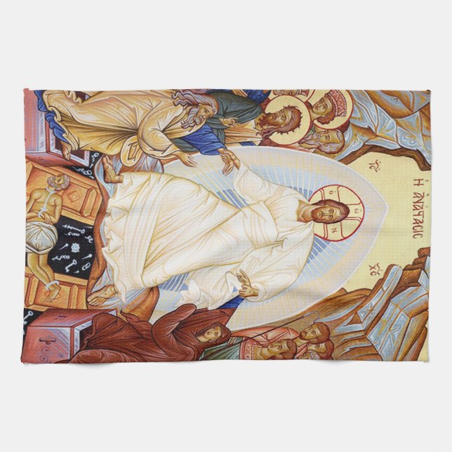 Orthodox Icon of the Anastasis Resurrection Kitchen Towel (Horizontal)