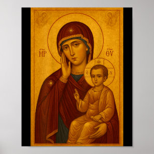Orthodox Icon Of Theotokos And Baby Jesus Christ  Poster
