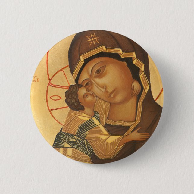 Orthodox Icon of Virgin Mary and Baby Jesus 2 Inch Round Button (Front)