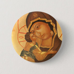 Orthodox Icon of Virgin Mary and Baby Jesus 2 Inch Round Button