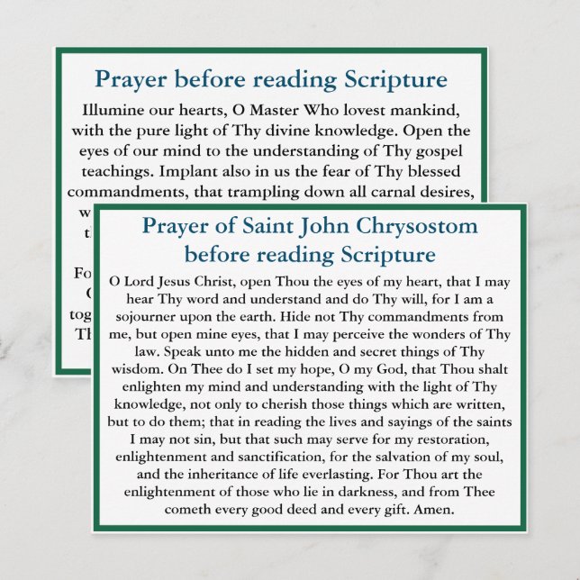 Orthodox prayer before reading scripture card (Front/Back)