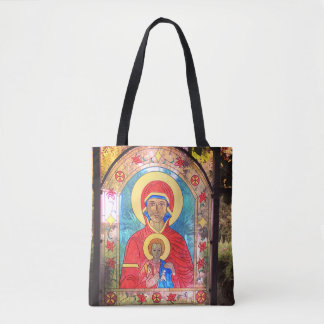 Orthodox Stained Glass Mother Mary, Jesus  Tote