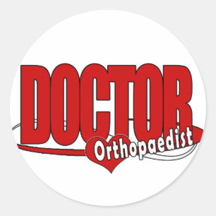ORTHOPAEDIST LOGO BIG RED DOCTOR CLASSIC ROUND STICKER