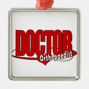 ORTHOPAEDIST LOGO BIG RED DOCTOR METAL ORNAMENT