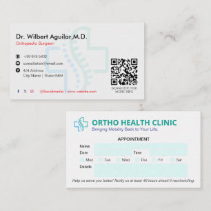 Orthopedic Clinic Business Clean Appointment Business Card