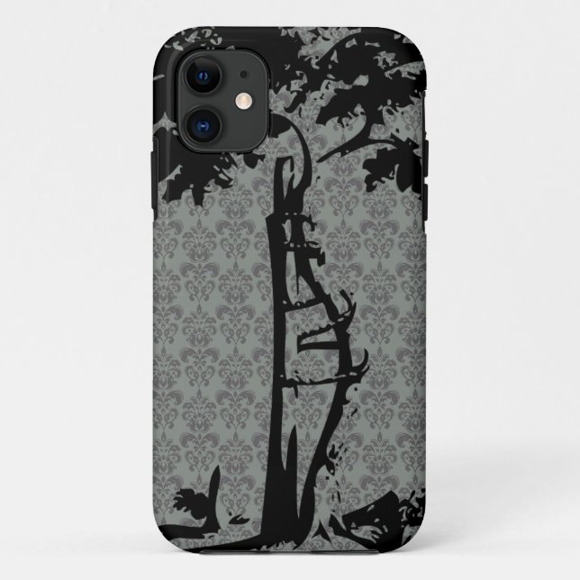 Orthopedic Crooked Tree on Grey Damask Case-Mate iPhone Case (Back)