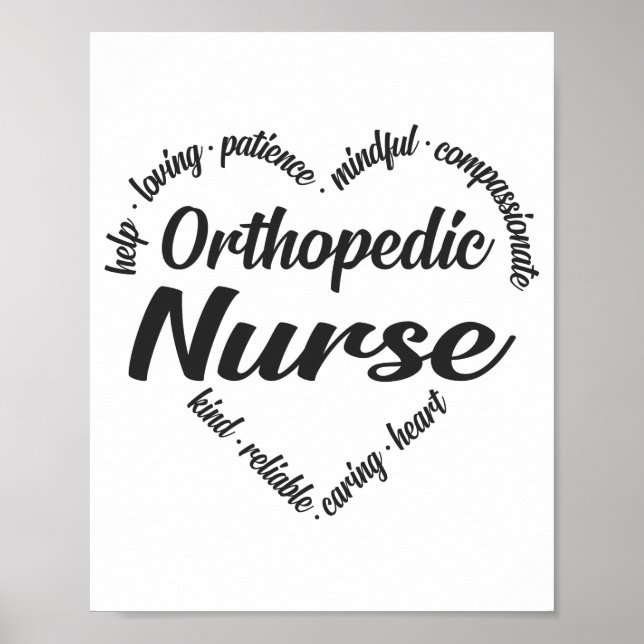 Orthopedic Nurse Heart Word Cloud Poster (Front)