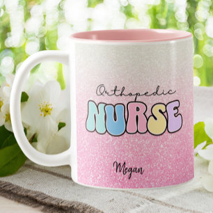 Orthopedic Ortho RN Nurse Pink Glitter Two-Tone Coffee Mug