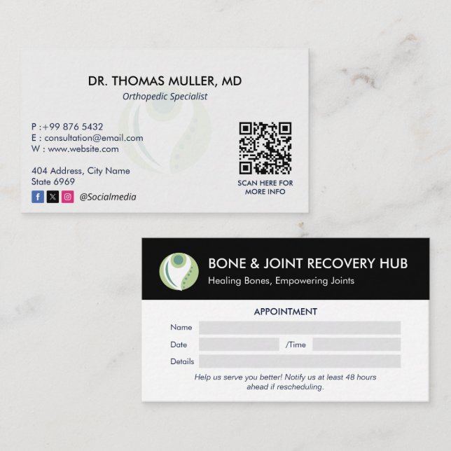 Orthopedic Specialis Business | Modern Appointment Business Card (Front/Back)