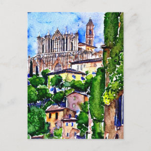 Orvieto, Italy , Watercolor Painting Postcard