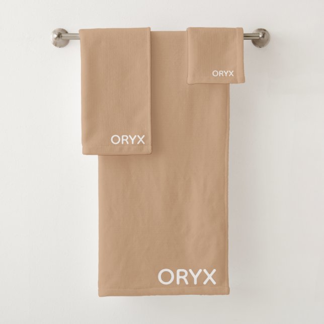 Oryx brown beige colour name bath towel set (Insitu)