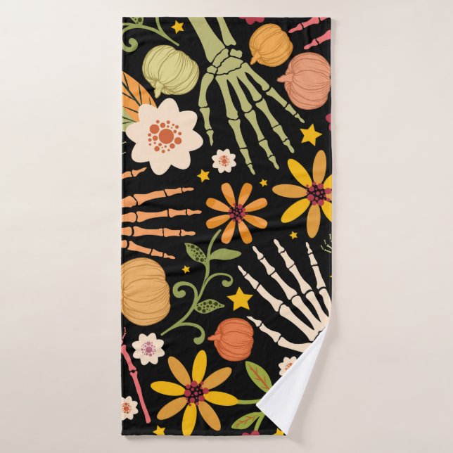 Os d'Halloween, motif floral sans couture. (Serviette de bain)