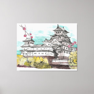 Osaka Castle Japan Watercolor Illustration Canvas Print