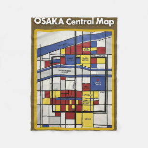 OSAKA central map Piet Mondrian style Fleece Blanket
