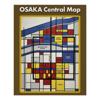 OSAKA central map Piet Mondrian style Poster