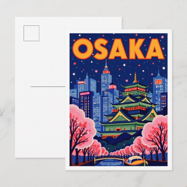 Osaka Japan Art Vintage Illustration Travel Postcard (Front/Back)