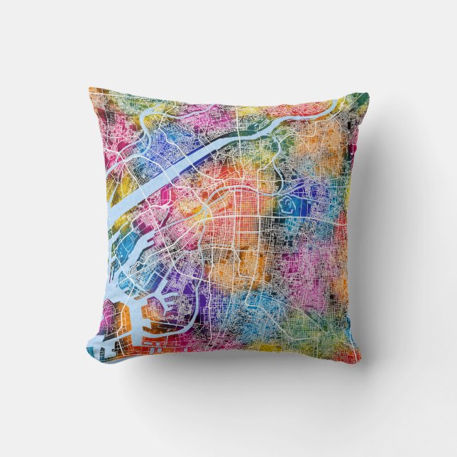 Osaka Japan City Map Throw Pillow (Front)
