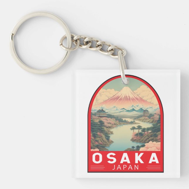 Osaka Japan Mount Fuji Travel Art Emblem Keychain (Front)