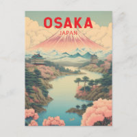 Osaka Japan Mount Fuji Travel Art Vintage