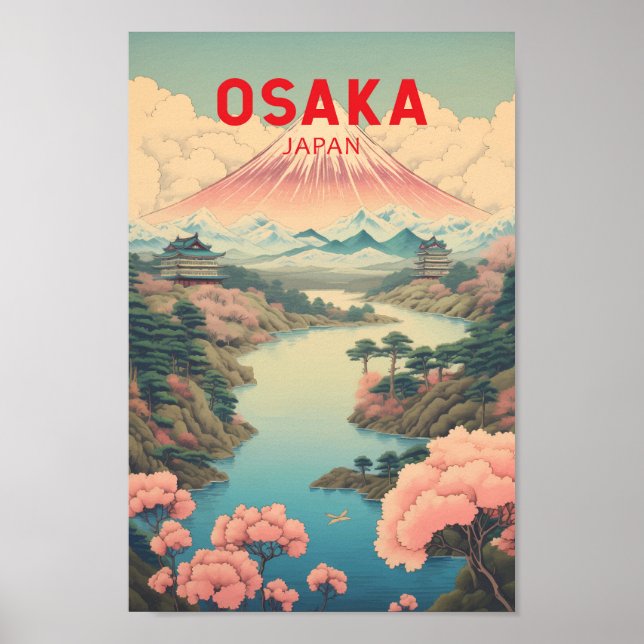 Osaka Japan Mount Fuji Travel Art Vintage Poster (Front)