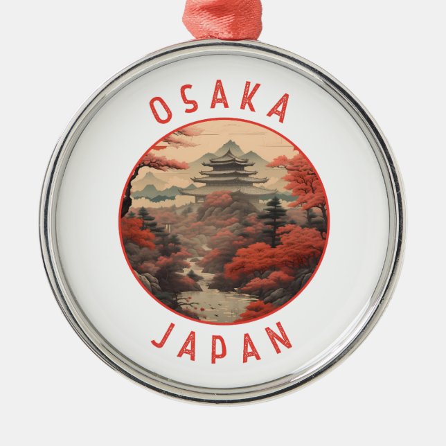 Osaka Japan Retro Distressed Circle Metal Ornament (Front)