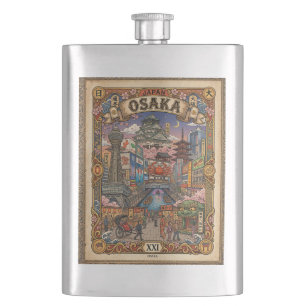 Osaka, Japan - Tourist Attractions - Tarot Card Hip Flask