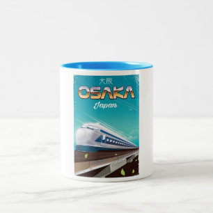 Osaka Japan Train Vintage travel poster Two-Tone Coffee Mug