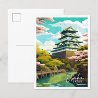 Osaka Japan vintage travel illustration