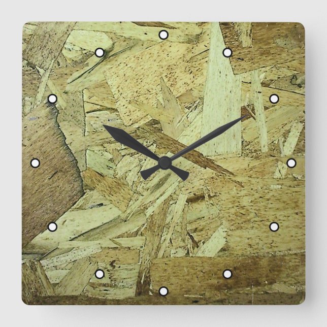OSB Chip Board Plywood with Dots Square Wall Clock (Front)